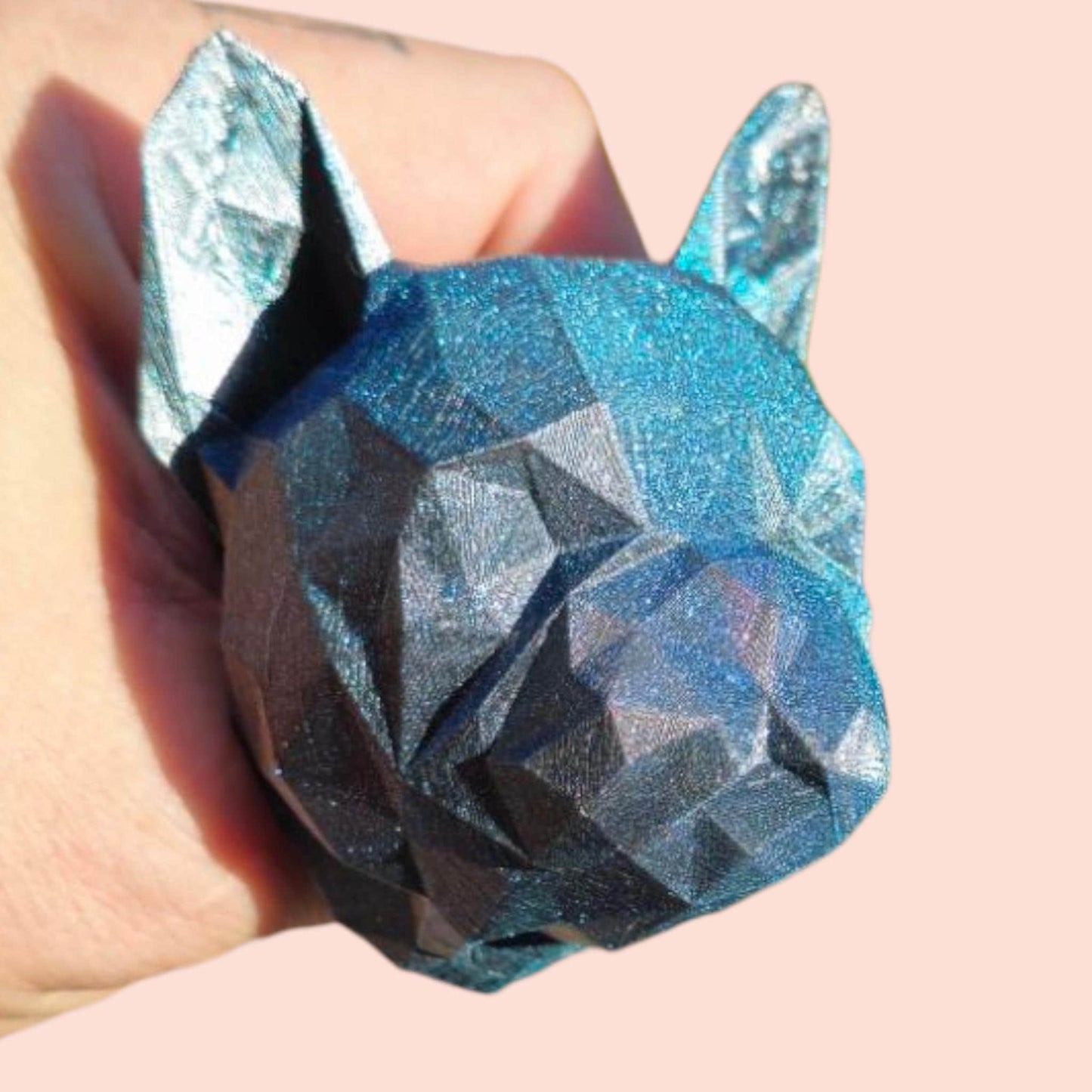 Poly Frenchie Dog Toilet Roll Holder – 3D Printed Fun Bathroom Decor – Blue Glitter Finish
