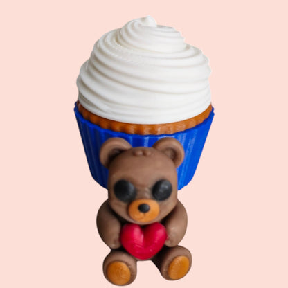 Articulated Love Heart Bear with Cupcake Pod – 3D Printed Sensory Fidget Toy & Gift Case