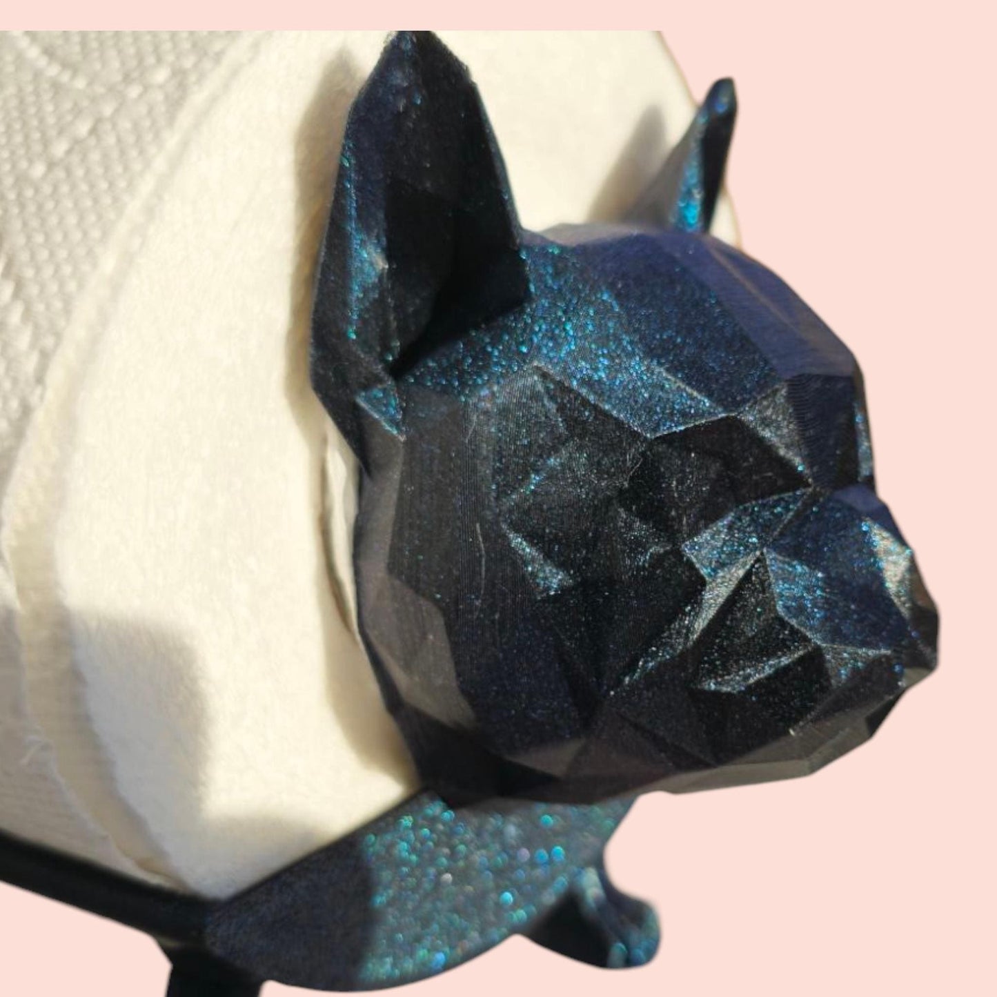 Poly Frenchie Dog Toilet Roll Holder – 3D Printed Fun Bathroom Decor – Blue Glitter Finish