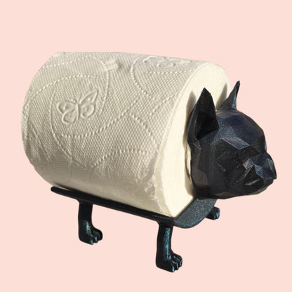 Poly Frenchie Dog Toilet Roll Holder – 3D Printed Fun Bathroom Decor – Blue Glitter Finish