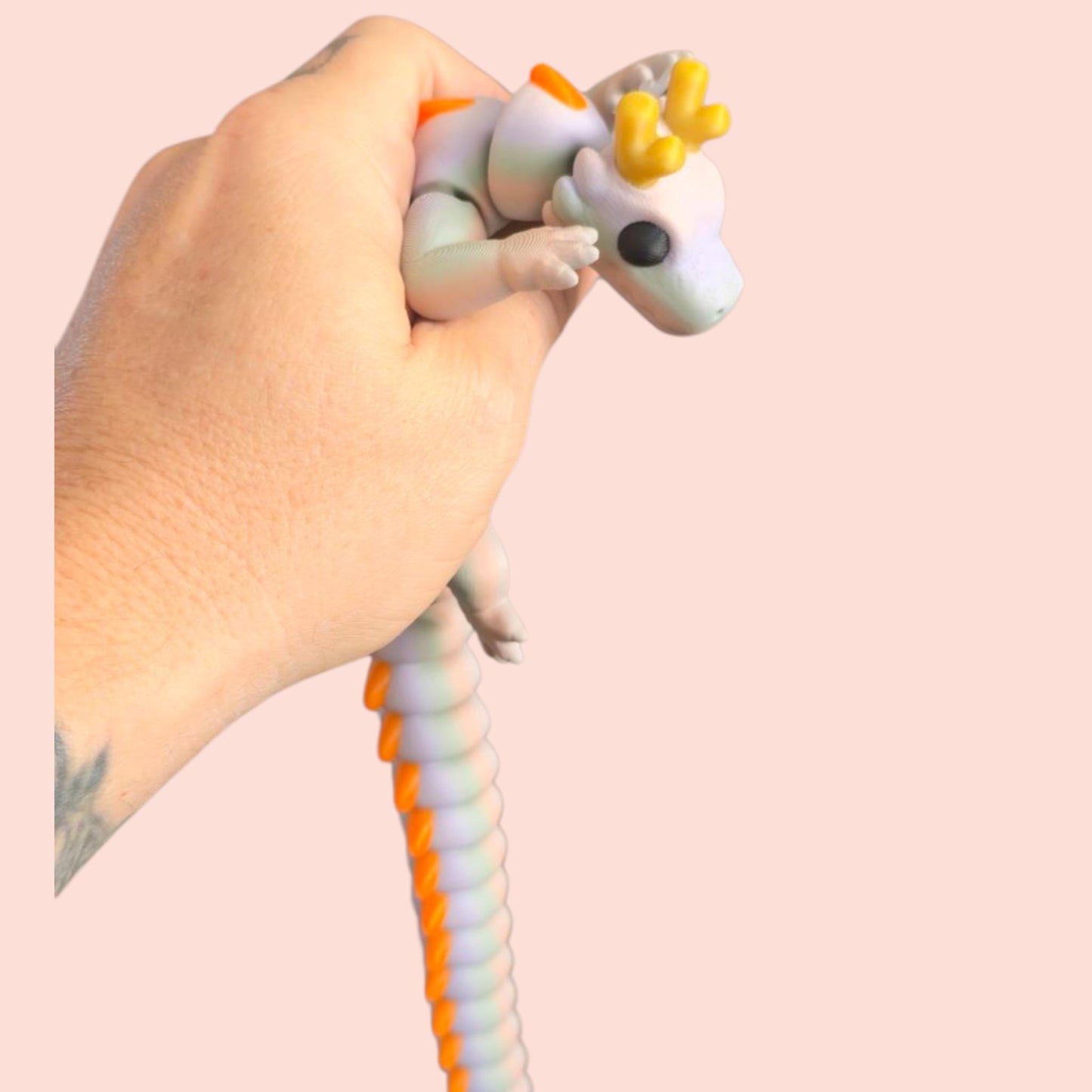 Qinglong XL 13" Baby Dragon – Squishy Articulated Sensory Pal – Pastel Rainbow Magic
