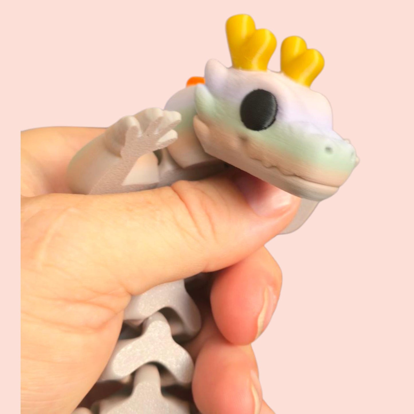 Qinglong XL 13" Baby Dragon – Squishy Articulated Sensory Pal – Pastel Rainbow Magic